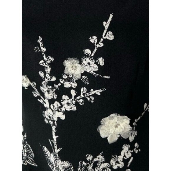 David Meister Sz 4 Black SILK Ivory Lace Floral Strapless Sheath Pencil Dress - Picture 4 of 11